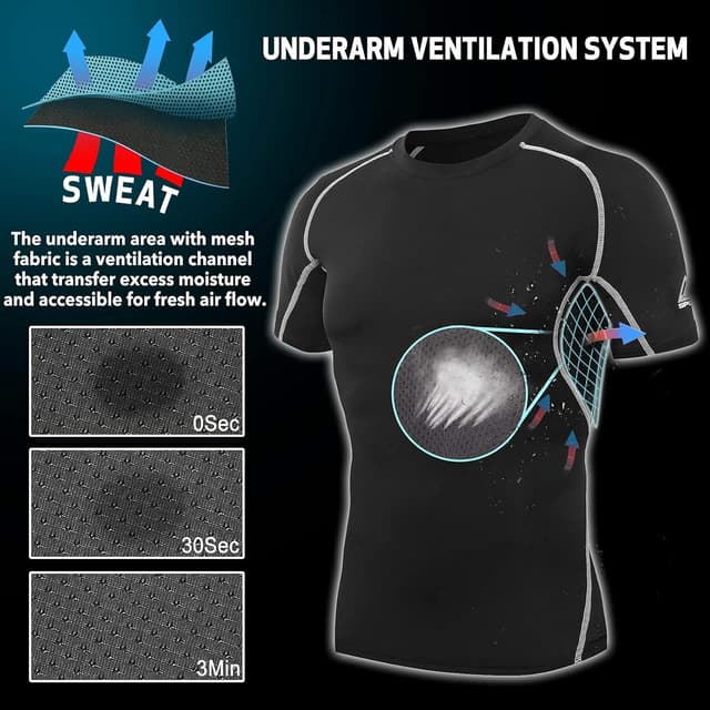 Detalle de AMZSPORT Haut de compression homme à manches courtes (couche de base) pour sport