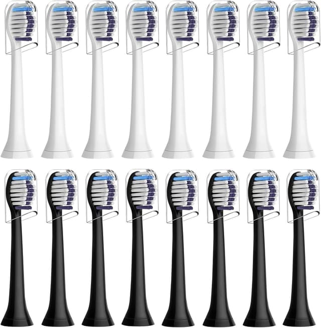 Detalle de Sdiveson 16 Whitening Clean Ersatzbürsten für Philips Sonicare (Snap-in) – 8 weiße & 8 schwarze Bürstenköpfe