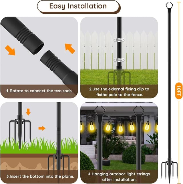 Thumbnail 6 de AILBTON 10Ft String Light Poles (4-Pack) for Outdoor Fence & Deck Hanging Lights