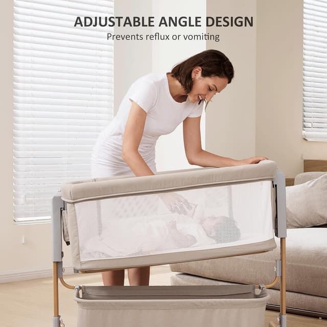 Detalle de 3 in 1 Baby Bassinet (Rocking + Bedside Sleeper) with 6-Height Adjustment, Breathable Mesh & Storage Basket