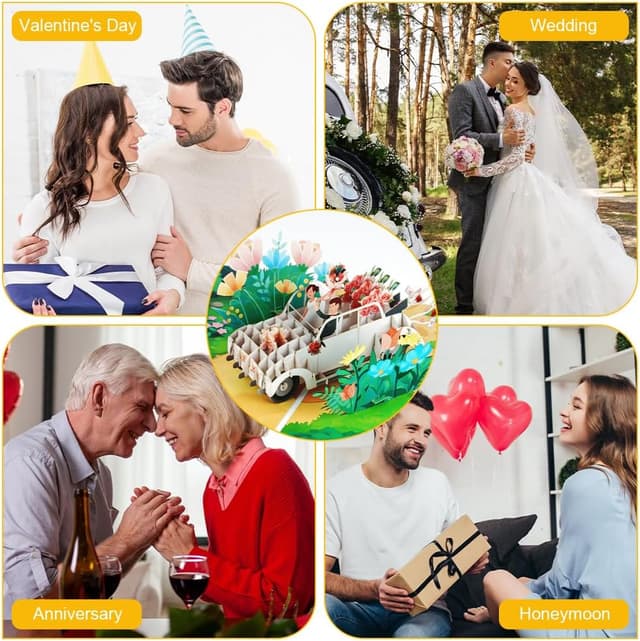 Thumbnail 6 de Vicloon Biglietto Pop-Up con Auto per Matrimonio Verde