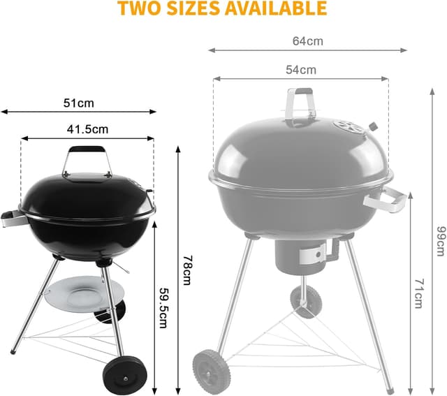 Detalle de kisidus Kugelgrill Holzkohlegrill mit porzellanemailliertem Deckel, Dreibein & Rädern (51 x 46,5 x 78 cm)
