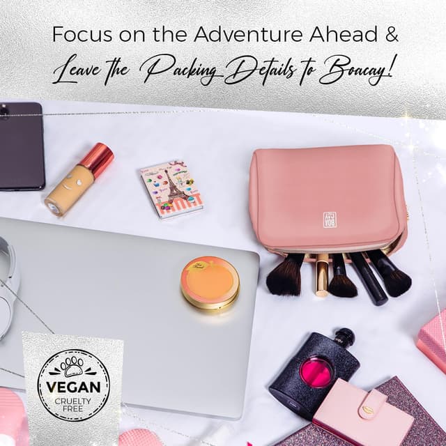 Thumbnail 6 de BOACAY Small Makeup Bag travel cosmetic pouch (18 x 9.5 x 13cm) with compartments