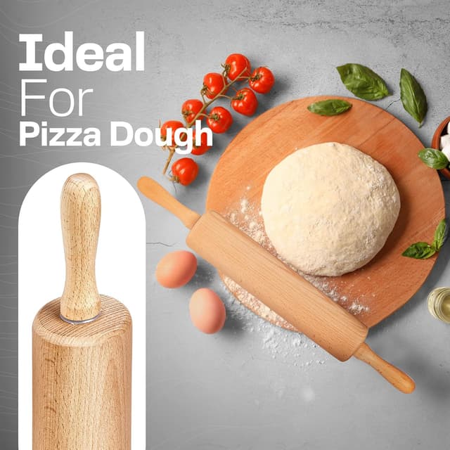 Detalle 2 de Wooden Rolling Pin 17.6 Inch with Rotating Ergonomic Handles (Classic Beech Wood) for Pizza, Pastry, Bread & Cookies