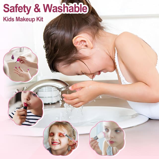 Detalle de YasinKidz 60 in 1 Kids Makeup Kit with 3-Color LED Mirror (Age 3+)