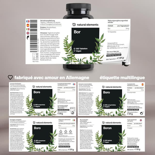 Detalle de Bore pur – dose élevée de 3 mg de bore par comprimé, 365 comprimés végane (naturel)