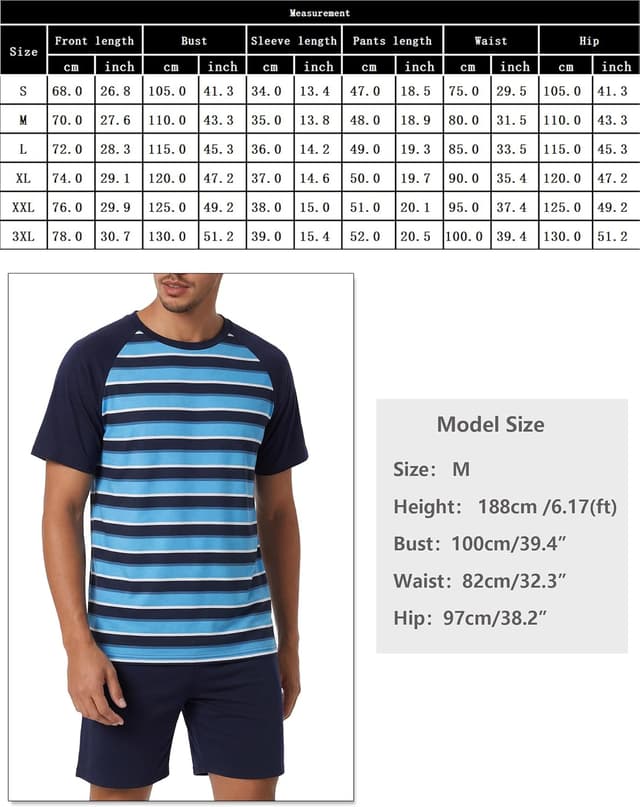 Detalle de Ensemble de pyjama homme court en coton à rayures Bresdk (S–3XL)