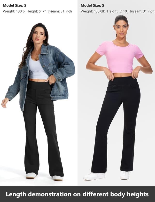 Detalle de THE GYM PEOPLE High Waist Bootcut Jeans Damen mit Bauchkontrolle & Taschen (Stretch-Denim, weites Bein)