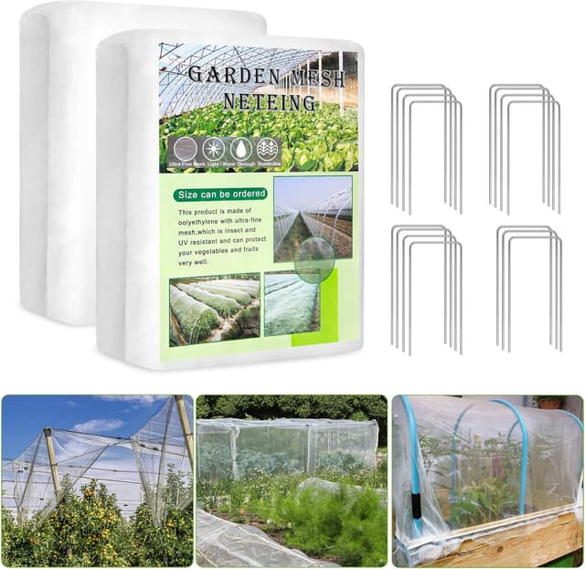 Thumbnail 6 de Fine Mesh Garden Netting for Veg Patch & Plants 3x6m with 15 U-shaped pegs (White reusable insect netting)