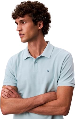 Detalle de Calvin Klein Polo de manga corta para hombre Monogram Piqué de algodón, azul Stratosphere (M)