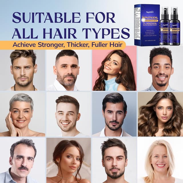 Detalle de 5% Minoxidil Hair Growth Hair Loss Treatment Serum (2-Pack) with Rosemary – Extra Strength, for Men & Women