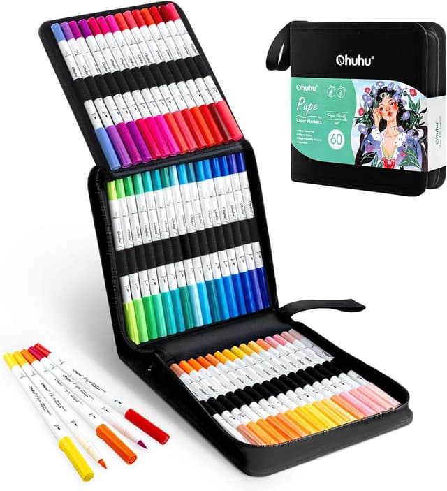 Imagen de Ohuhu Pennarelli 60 colori Brush + Fineliner 🎨 en OfertitasTOP