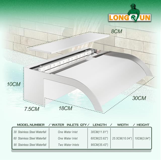 Detalle 2 de Longrun Longrun 60 cm LED Teich-Wasserfall Set