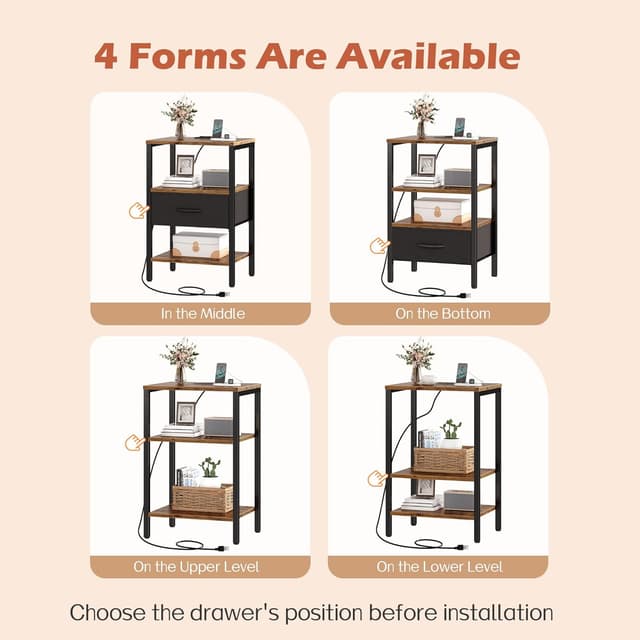 Thumbnail 4 de SUPERJARE Nightstand Set of 2 with Charging Station ๐