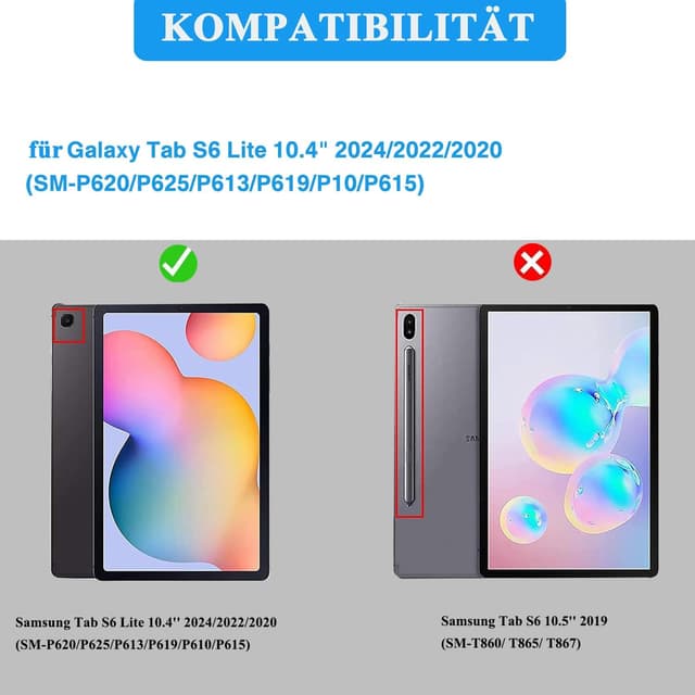 Detalle 2 de COEZFE Hülle mit Tastatur für Samsung Galaxy Tab S6 Lite 10,4 Zoll (2024/2022/2020) in Rosa – mit Pencil-Halter und Bluetooth-QWERTZ