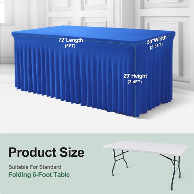 Detalle de BDDC Table Skirts for Rectangle Tables (8ft) — 2-Pack Royal Blue One-Piece Tablecloth Skirt