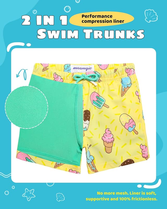 Detalle de MaaMgic Boys 2 in 1 Swimming Shorts with Compression Liner and Pockets
