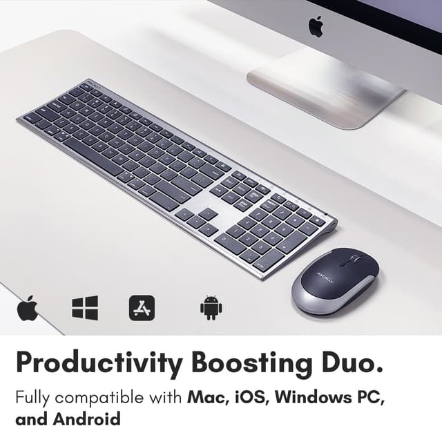 Detalle de Macally Premium Bluetooth Keyboard and Mouse Combo for Mac (110-Key Multi-Device, Rechargeable) — Space Gray