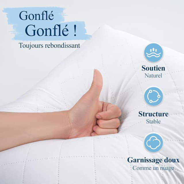 Detalle de Lot de 2 oreillers 50x70 Orange Wave en microfibre hypoallergénique