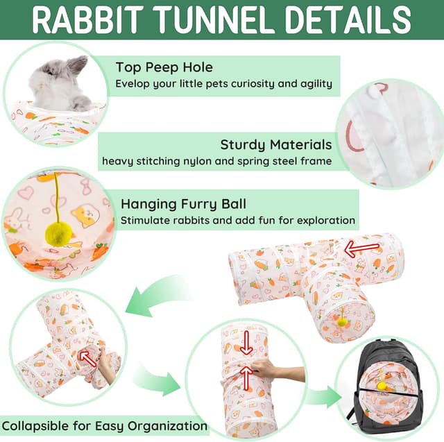 Detalle de LECHONG 42-in-1 Box Natural Rabbit Toys with Collapsible Tunnel Set (chews & hideout for rabbits and small pets)
