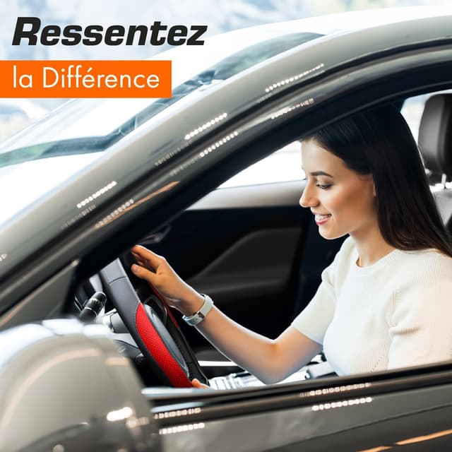 Detalle 2 de Couvre-volant Upgrade4cars en simili cuir noir et rouge (taille universelle 37–38 cm)