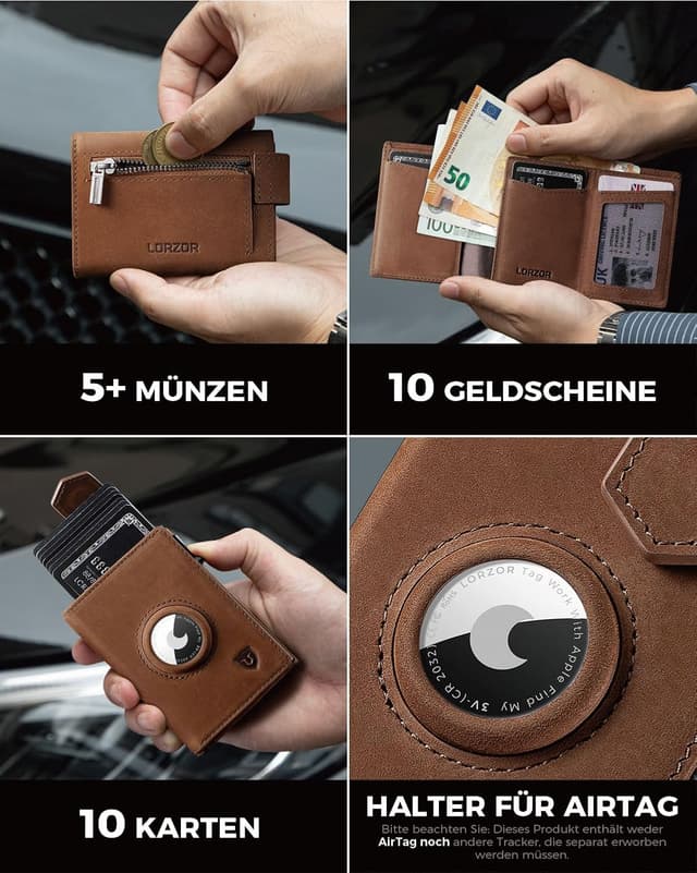 Thumbnail 4 de LORZOR Slim Wallet Leder Portemonnaie 10 Karten 👛