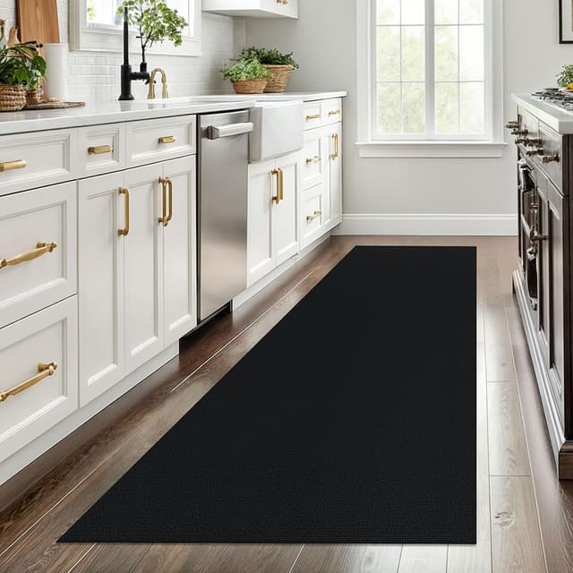 Detalle de EARTHALL Washable Runner Rug 3x8 Ft with Non-Slip Rubber Backing (Black/Gray)