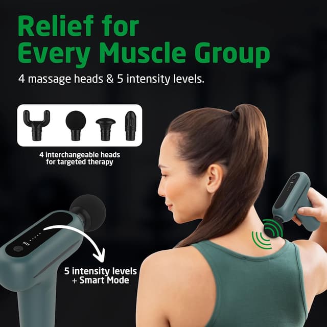 Detalle de medisana MG 200 Mini Massage Gun with 4 attachments, smart mode and 5 intensity levels