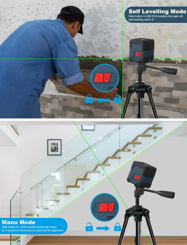 Thumbnail 1 de RockSeed Green Cross Line Laser Level 1.2m Tripod