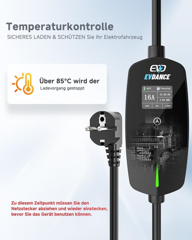 Detalle 2 de EVDANCE Typ 2 Ladekabel Schuko 3,68 kW