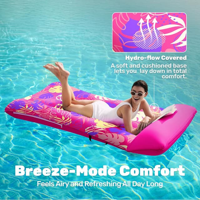 Detalle de Sloosh SLOOSH Inflatable Pool Floats Lounger XL (68" x 34") with Fabric Cover & Headrest