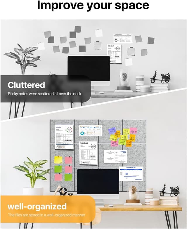 Detalle de Soundsbay Large Cork Board Felt Wall Tiles (120x90cm) – Self-Adhesive 12 Pack