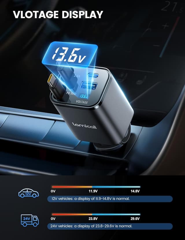 Thumbnail 5 de Lamicall 4 IN 1 Retractable Car Charger 69W