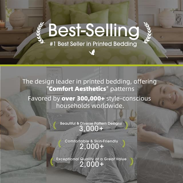 Detalle 2 de Tokokimo 4PCS King Size Duvet Cover Set with Fitted Sheet and Pillowcases (Botanical Branches, Grey) – Microfibre bedding