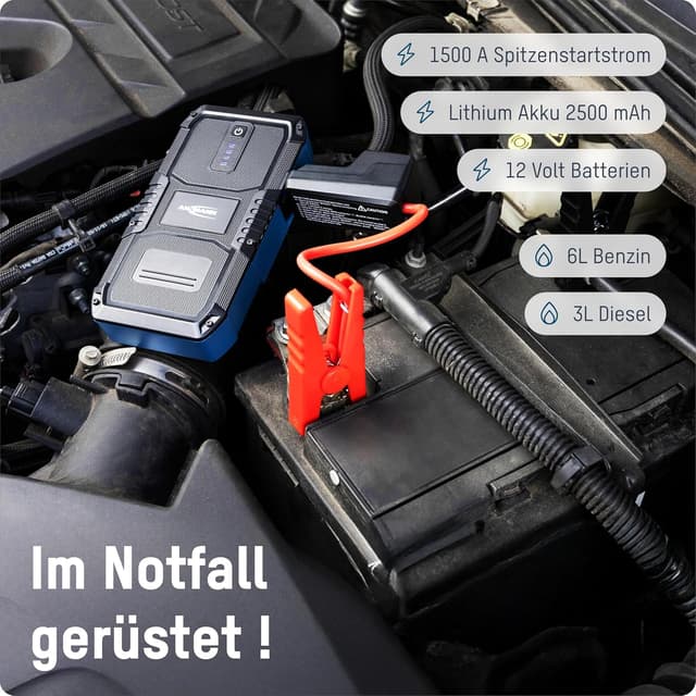 Detalle 2 de ANSMANN Starthilfe-Powerbank 1500A für 12V-Fahrzeugbatterien (Auto, Motorrad & Boot) inkl. Taschenlampe