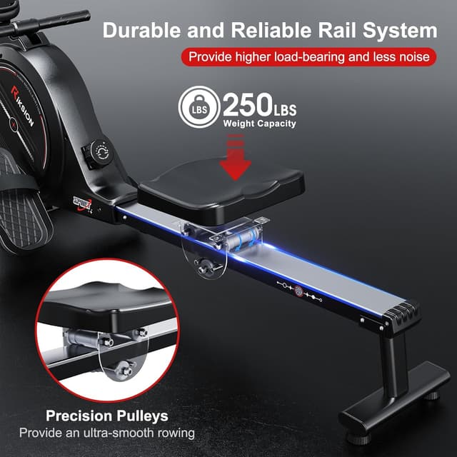 Detalle 2 de RIKSION Magnetic Foldable Rowing Machine (LCD Monitor, 350LB Capacity) with KINOMAP compatibility