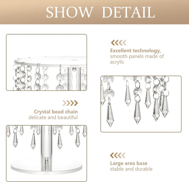 Detalle de LANLONG Crystal Cake Stand Set (3 pcs) – Clear Acrylic Round Cake & Cupcake Stands for Weddings, Birthdays & Parties