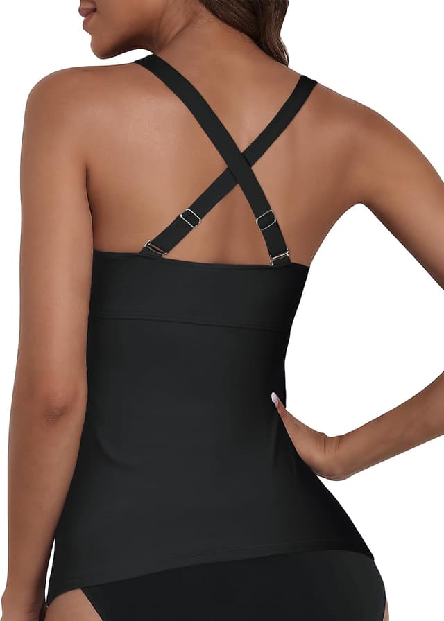 Detalle de Hilor Women’s Underwire Tankini Top with Tummy Control, V Neck Crossover (Swim Top Only)