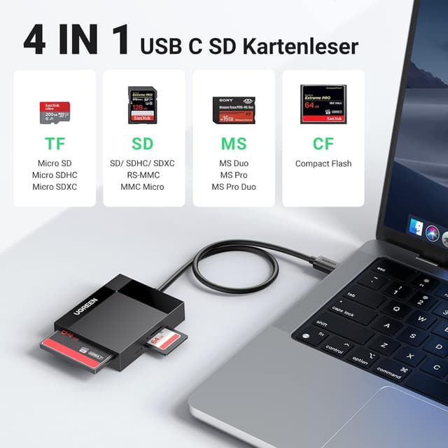 Detalle 2 de UGREEN USB C Kartenleser 4in1 104MB/s