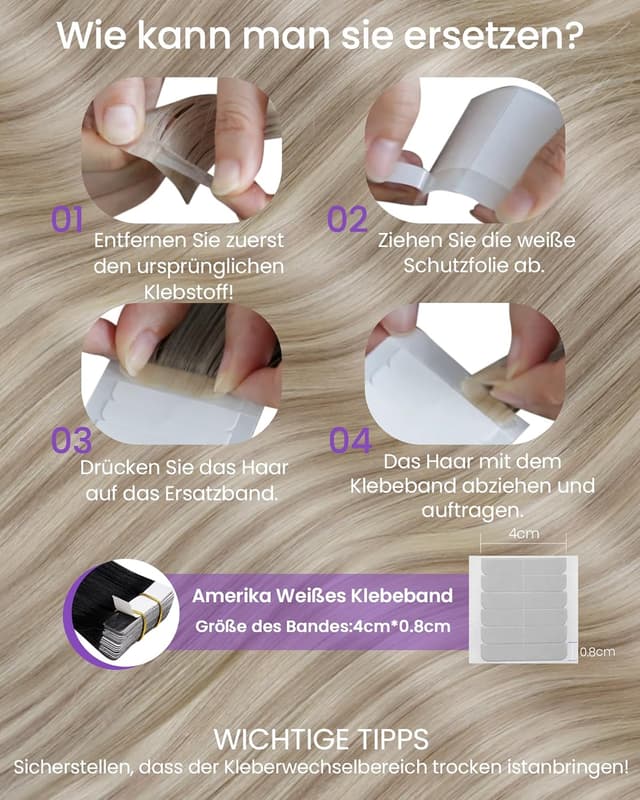 Detalle de LaaVoo Tape Extensions Echthaar Ashblond Remy Tape in Blond Highlights #18/613 (20 Strähnen, 30 cm)