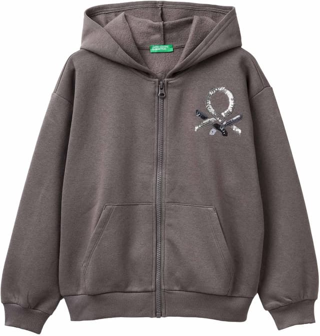 Detalle de United Colors of Benetton cardigan con cappuccio per bambine e ragazze, felpa garzata aperta