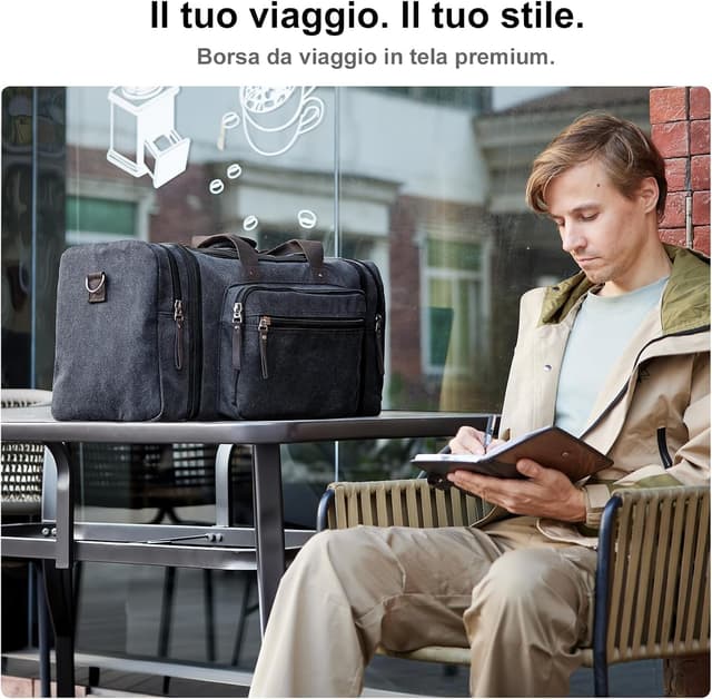 Detalle de EKOROMIER Borsa da viaggio 55L in tela espandibile (55 x 27 x 30 cm) – borsone weekend uomo con bagaglio a mano