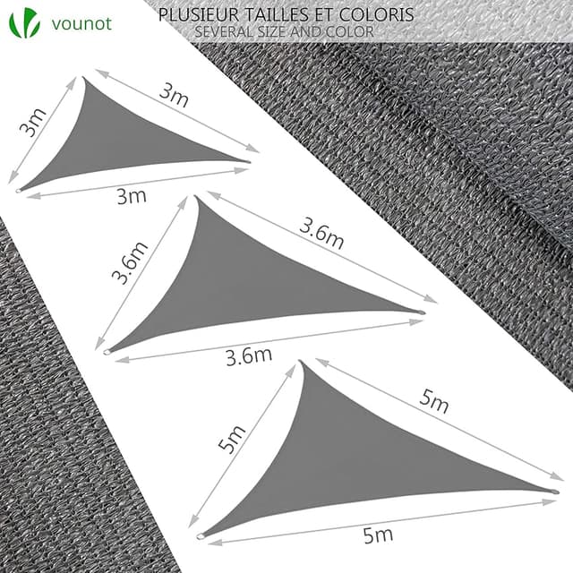 Detalle 1 de VOUNOT Toldo Vela Triangular 3x3m - Sombra UV