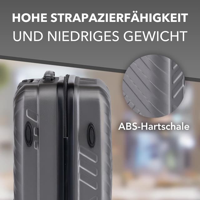 Detalle de Xonic Design Reisekoffer mit ABS-Hartschale und 360° Leichtlauf-Rollen – Zahlenschloss, Größen M/L/XL (Dark Grey, M)