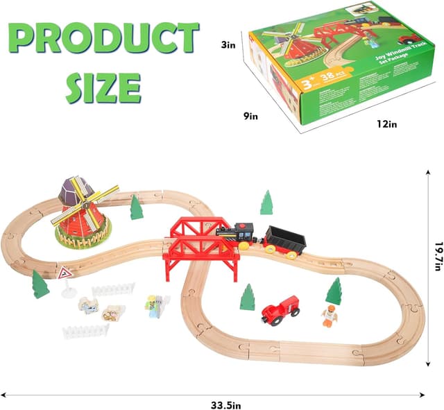 Detalle de XIAPIA Wooden Train Set for Toddler (Farm Theme) – 38-piece track set with magnetic and battery train