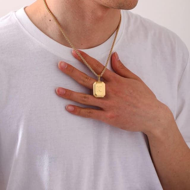 Detalle de Miss Chipmunk Initial A–Z Halskette mit eckigem Buchstabenanhänger aus 316L Edelstahl