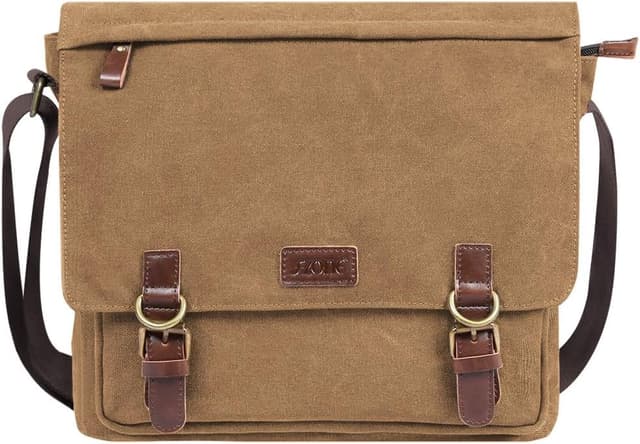 Detalle de S-ZONE Homme sac à bandoulière 15,6 pouces en toile vintage : sac messager pour ordinateur portable