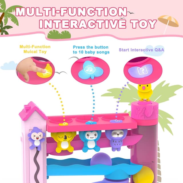 Detalle de Toddler Musical Fine Motor Ball Drop Hammering Toy (Pink) for Ages 12–24+ Months