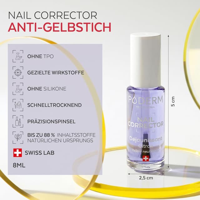 Detalle de PODERM Korrigierender & perfektionierender Pflege-Nagellack gegen gelbe Nägel mit Zitronen-Extrakt (8 ml)