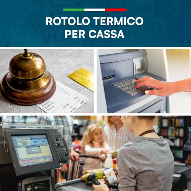 Detalle de Rotoli termici per registratori di cassa: 20 rotolini omologati 57 mm x 30 m, diametro 42 mm (senza BPA) compatibili Nexi Axerve Ingenico